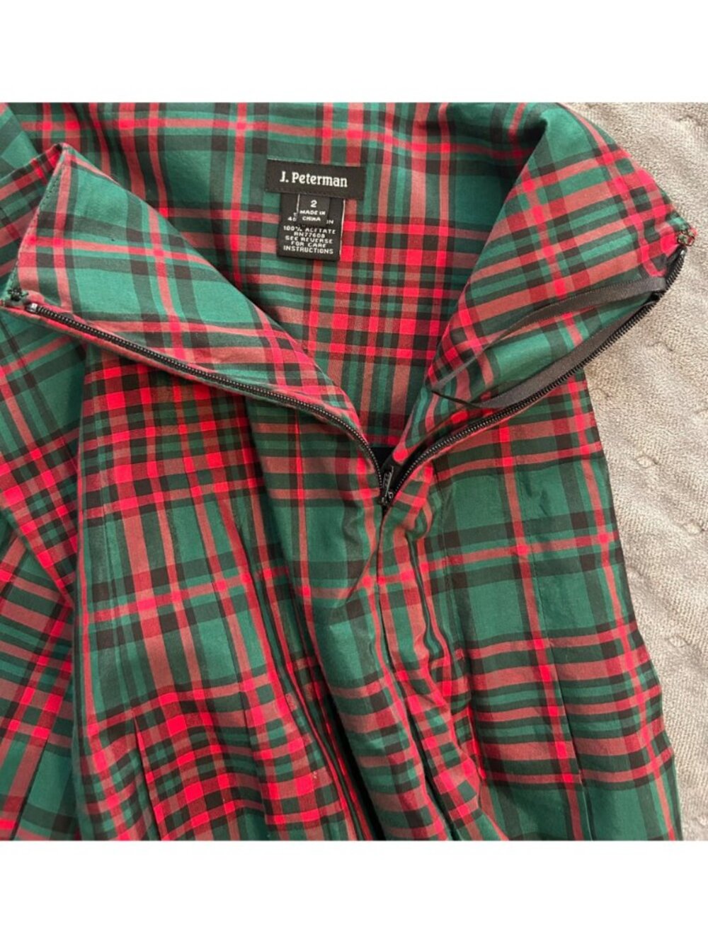J. Peterman Green Red Pleated Skirt Sz 2 Preppy Clueless-Style Dark-Academia - Picture 7 of 7